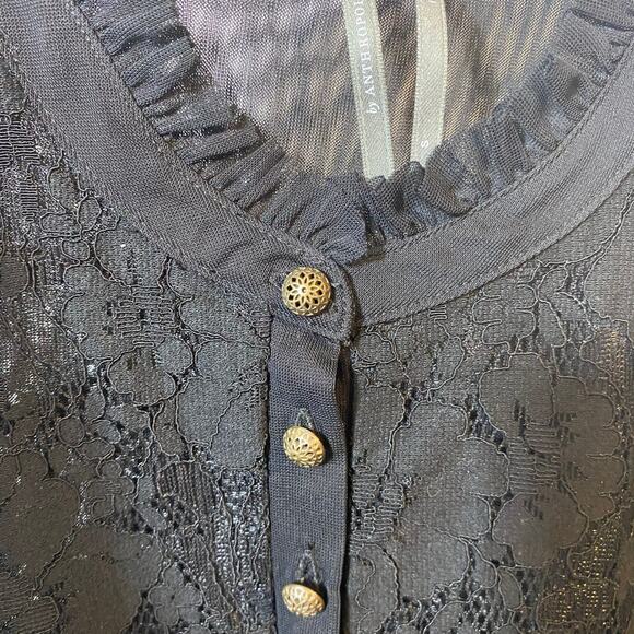 Anthropologie S Black Sheer Peasant Top Ruffle Goth Romantic‎ Dark Academia Boho - Picture 6 of 9